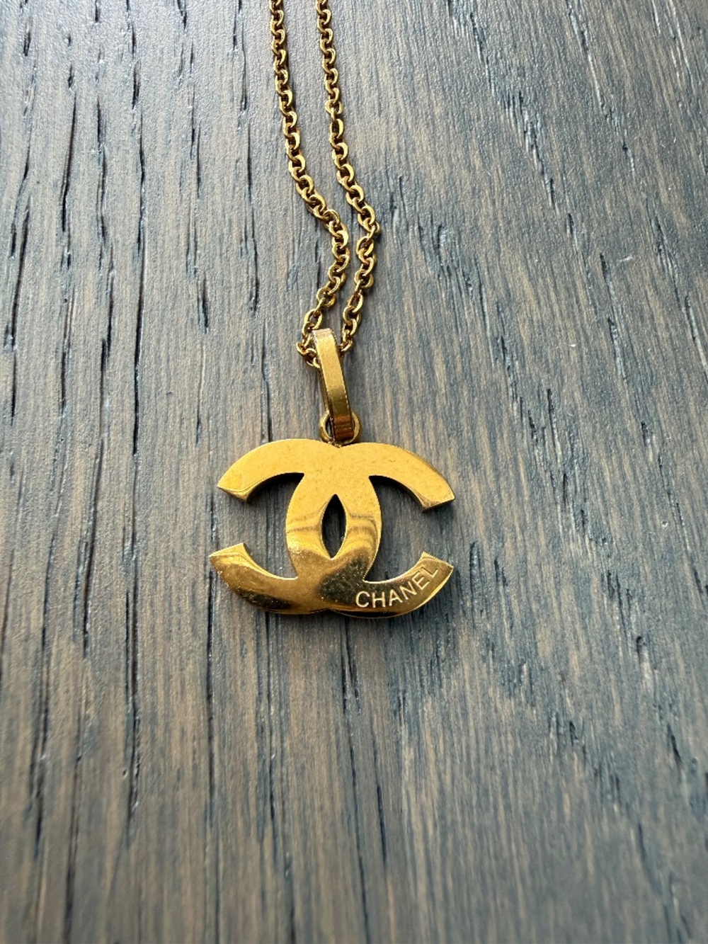 Double CC Logo Pendant Necklace | Gold Tone Chain